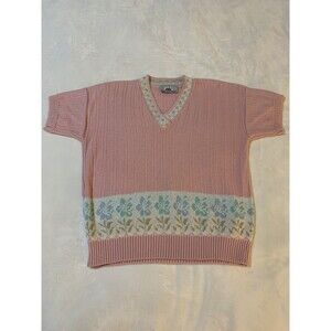 Bay Point Threads V Neck Vintage Grandma Knit Sweater Top Floral Acrylic USA Med